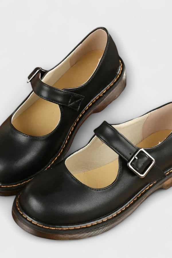 Dames Vintage Mary Jane Schoenen – Klassieke Leren Schoenen met Bandje & Comfort Zool
