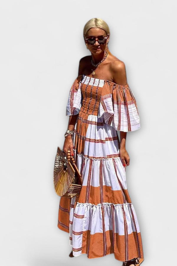 Seraphina - Elegante Off-Shoulder Maxi Jurk met Exquise Mexicaanse Print