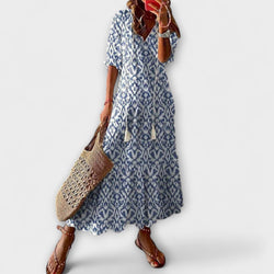 Andrea - Vintage Geïnspireerde Boho V-Hals Gedrukt Jurk
