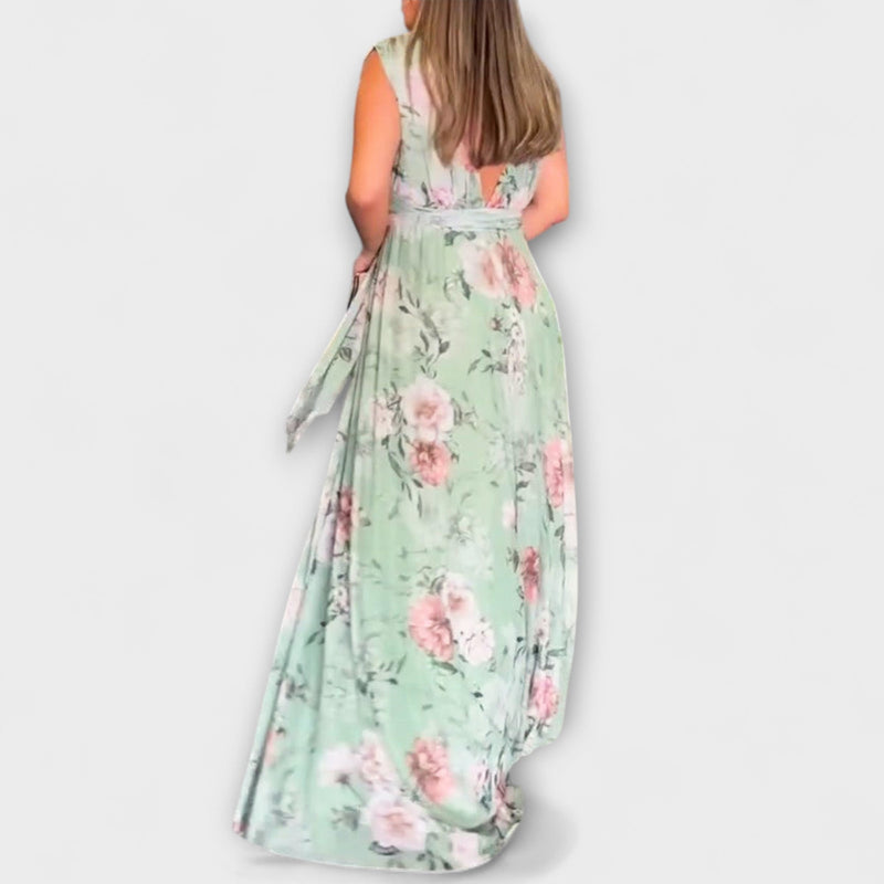 Gia - Mouwloze Maxi-jurk met Bloemenprint en Splitzoom