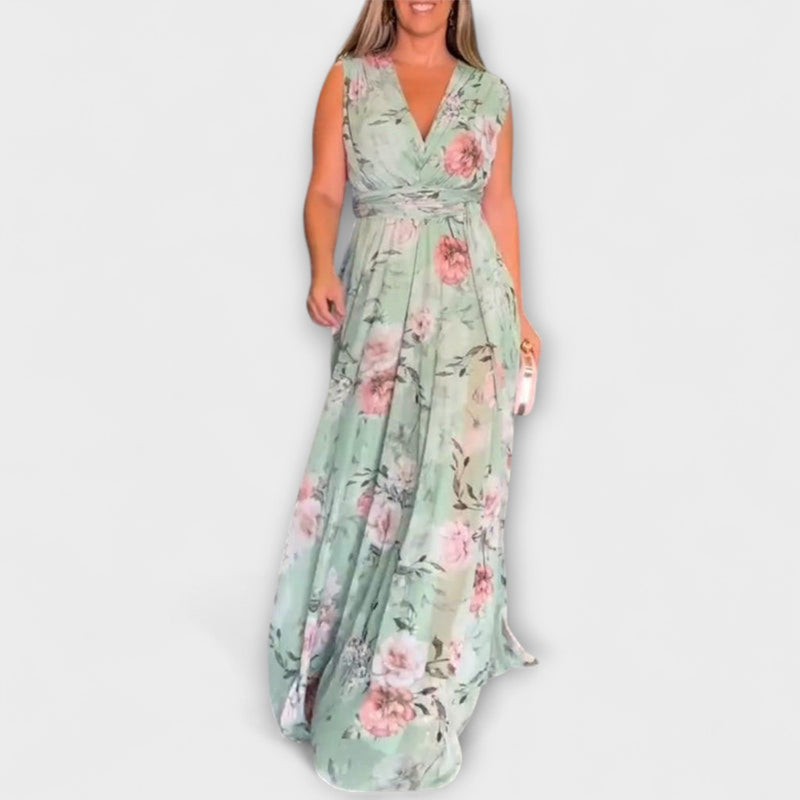 Gia - Mouwloze Maxi-jurk met Bloemenprint en Splitzoom