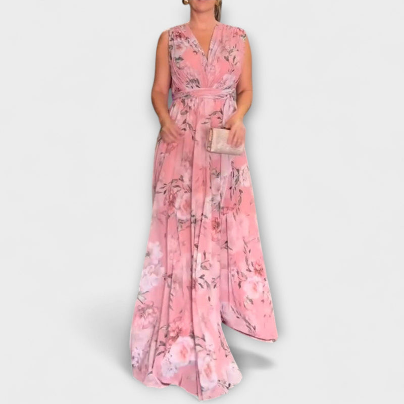 Gia - Mouwloze Maxi-jurk met Bloemenprint en Splitzoom