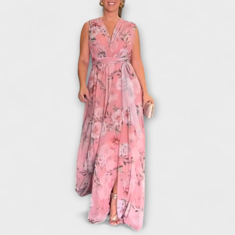 Gia - Mouwloze Maxi-jurk met Bloemenprint en Splitzoom