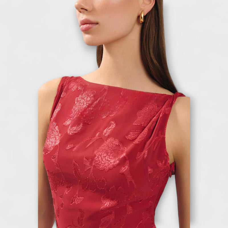 Opal - Elegante Rugloze Lace-Up Jacquard Maxi Jurk