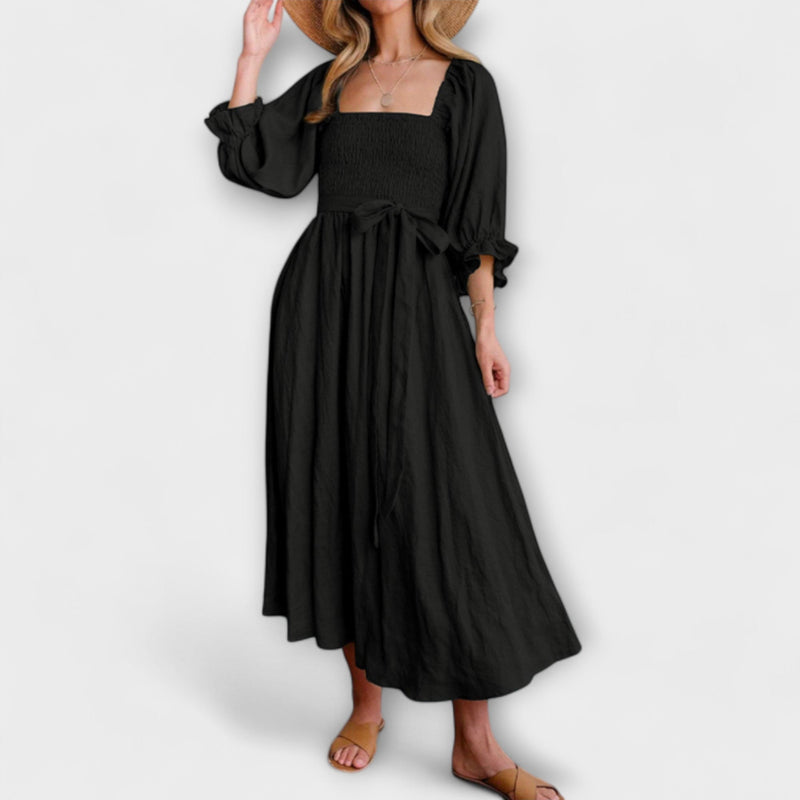 Aviana - Chic Omkeerbare Maxi Jurk met Puff Mouwen