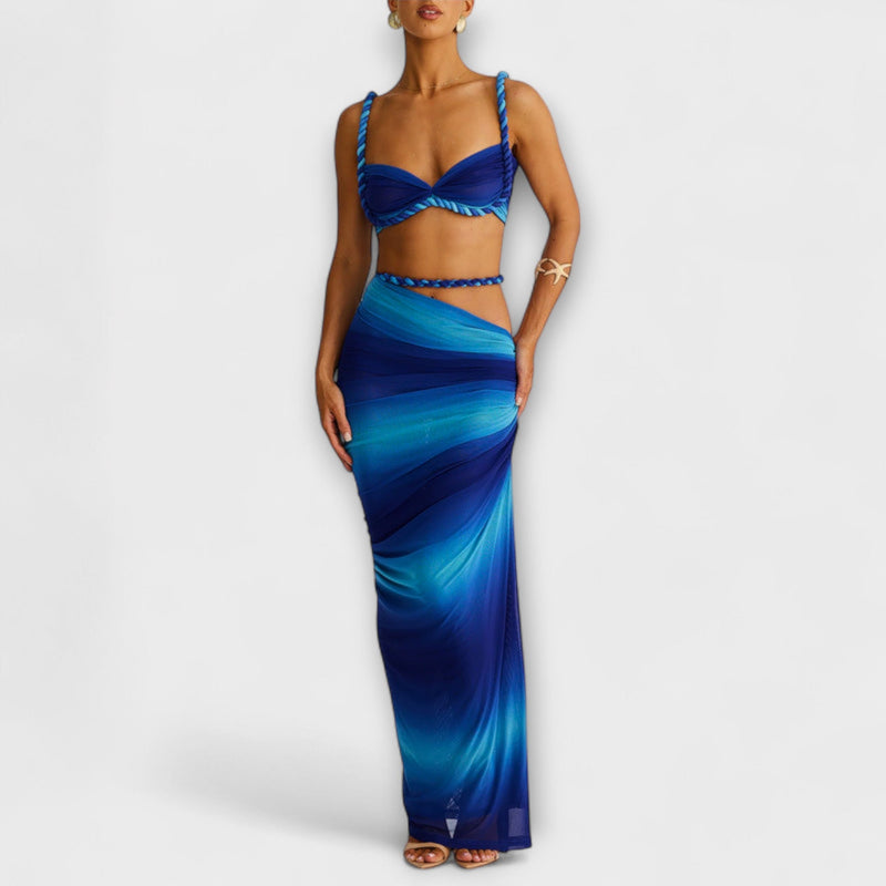 Jane - Stijlvolle Gradient Vlecht Crop Top & Overskirt Duo