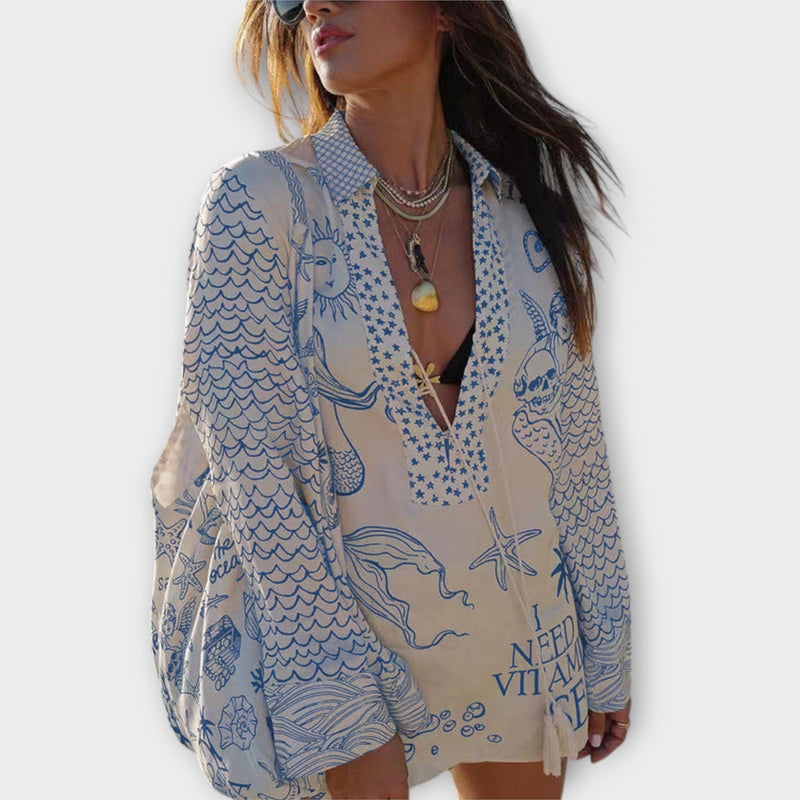 Liv - Water Satijnen Tassel Shirt en Shorts Set