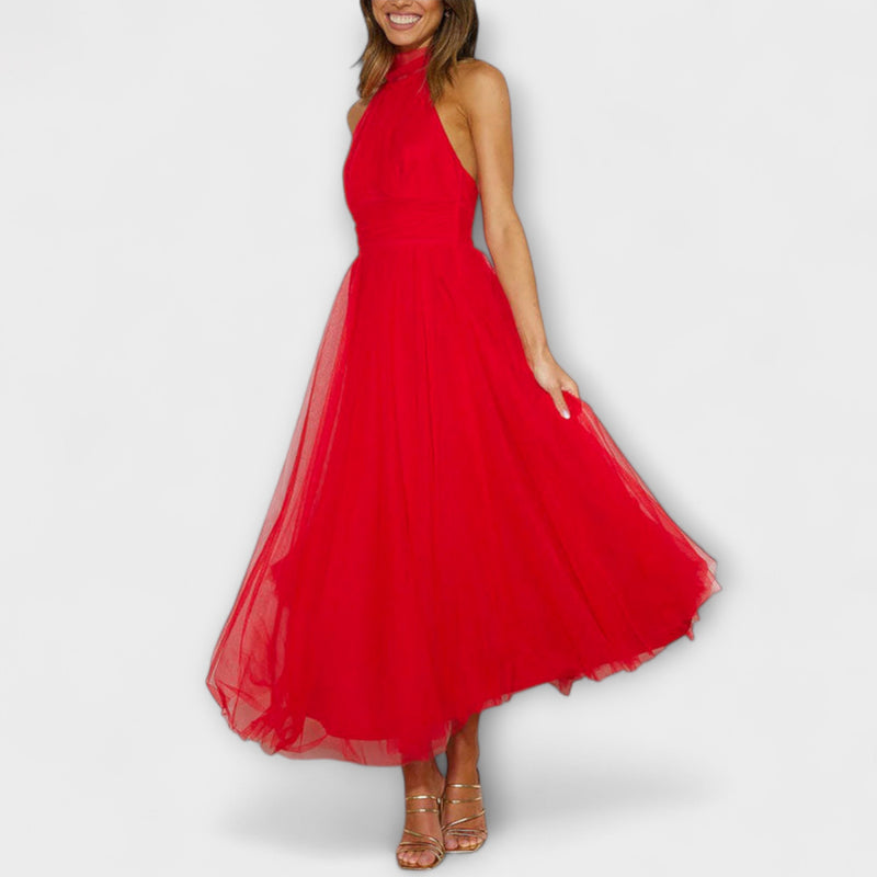 Pearlina - Elegante Hoge Hals Mesh Jurk