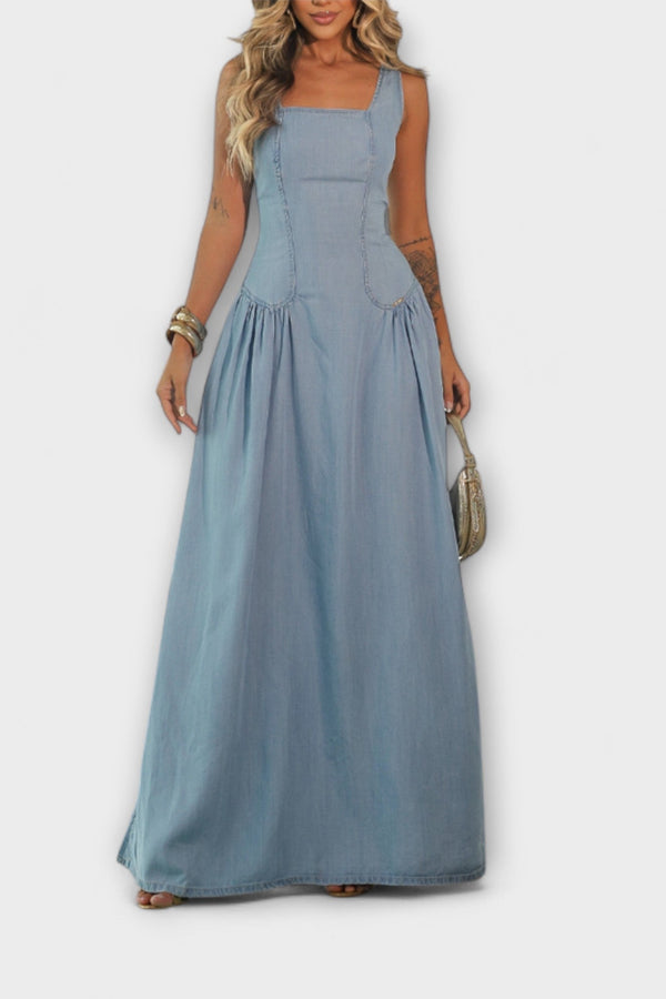 Lux - Denim Blauw Strapless Jurk