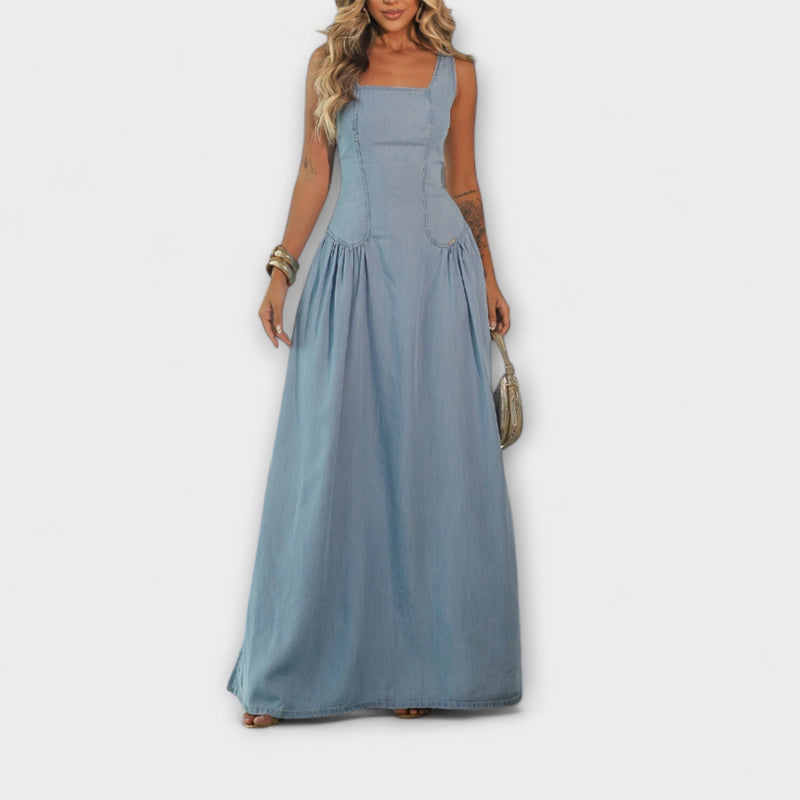 Lux - Denim Blauw Strapless Jurk