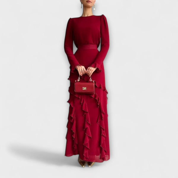 Fallon - Slim Fit Lange Jurk met Drie-Dimensionale Rimpels