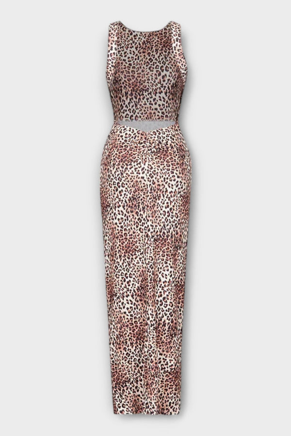 Della - Maxi Jurk met Luipaardprint en Open Rug