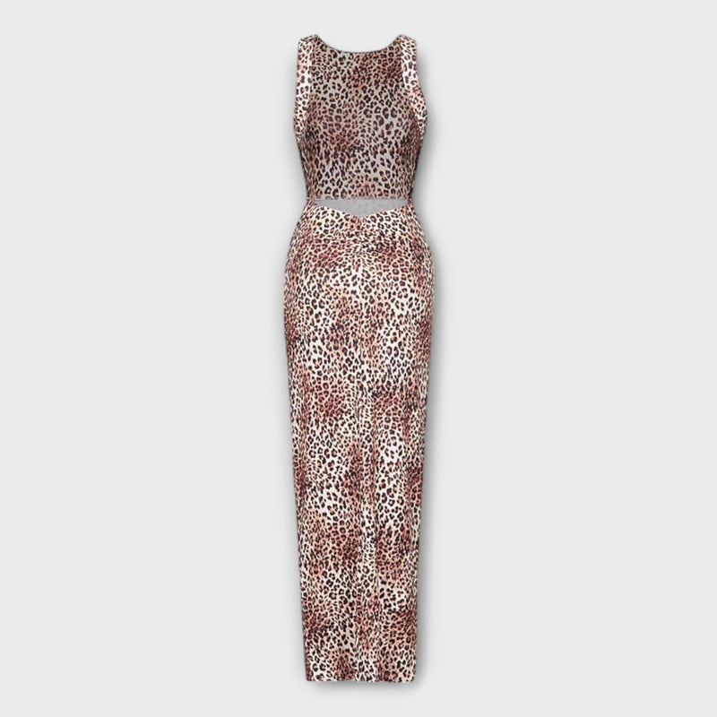 Della - Maxi Jurk met Luipaardprint en Open Rug