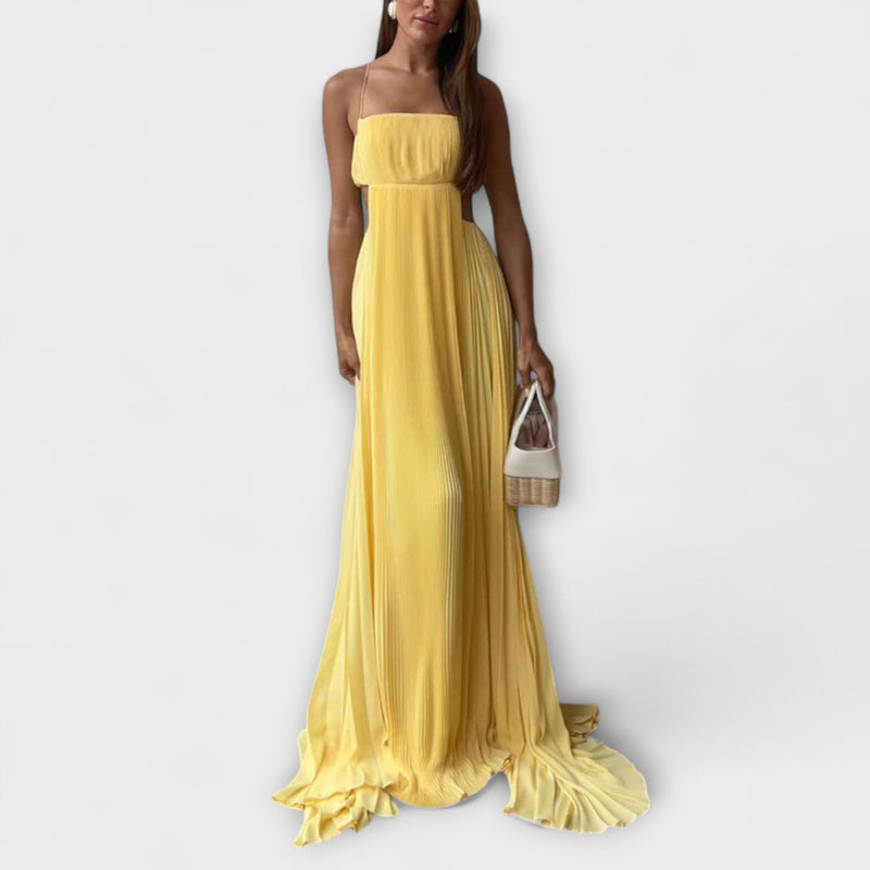 Mireille - Chic Geplooide Cutout Vloeiende Maxijurk