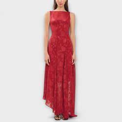 Opal - Elegante Rugloze Lace-Up Jacquard Maxi Jurk