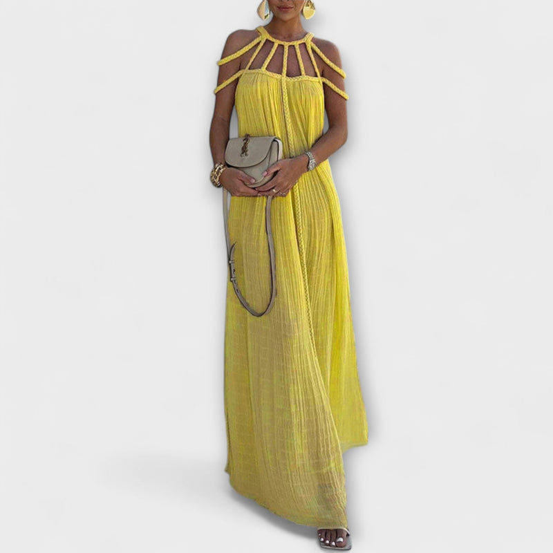 Briar - Chic Maxi-jurk Gemaakt van Linnenmix met Gedrapeerde Bandjes