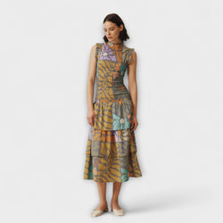 Multicolore Botanische Midi-jurk