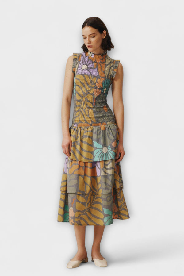 Multicolore Botanische Midi-jurk