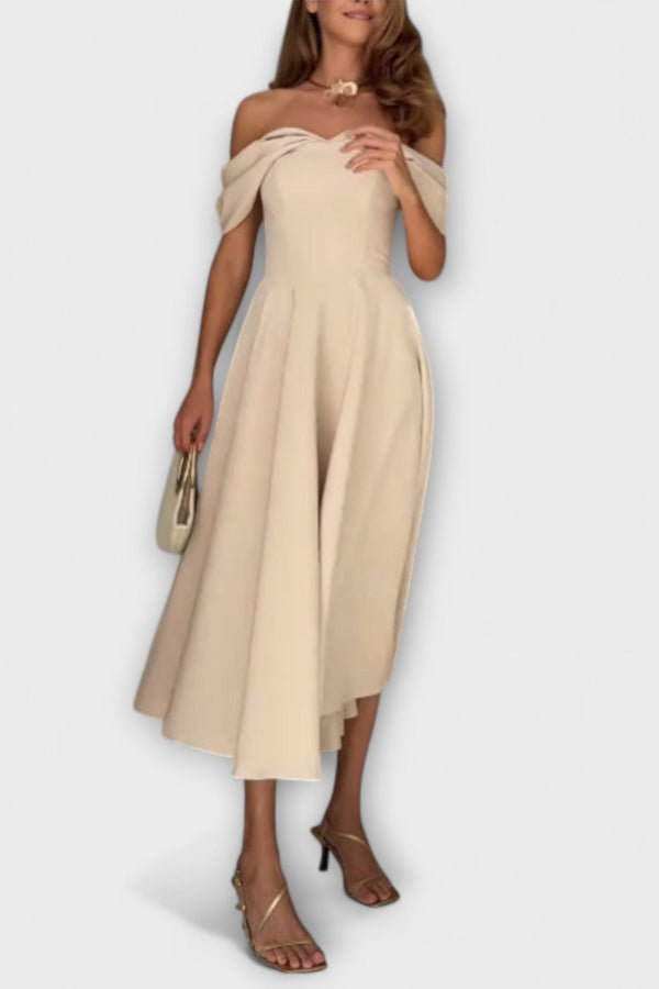 Romy - Chic Off-the-Shoulder Draped Maxi Dress