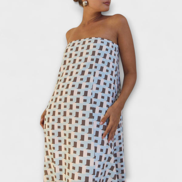 Hazel - Unieke Geometrische Off-Shoulder Maxi Jurk