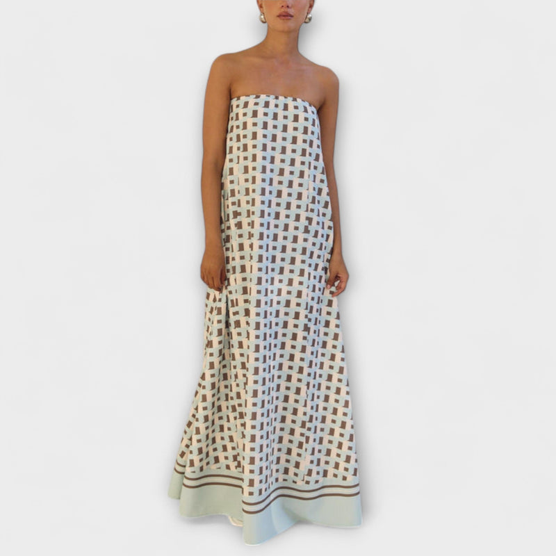 Hazel - Unieke Geometrische Off-Shoulder Maxi Jurk