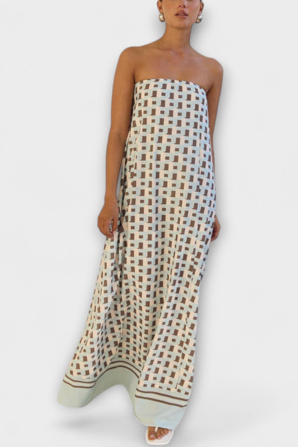 Hazel - Unieke Geometrische Off-Shoulder Maxi Jurk