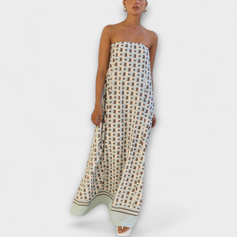 Hazel - Unieke Geometrische Off-Shoulder Maxi Jurk