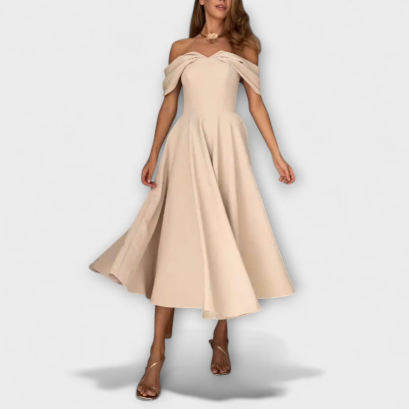 Romy - Chic Off-the-Shoulder Draped Maxi Dress