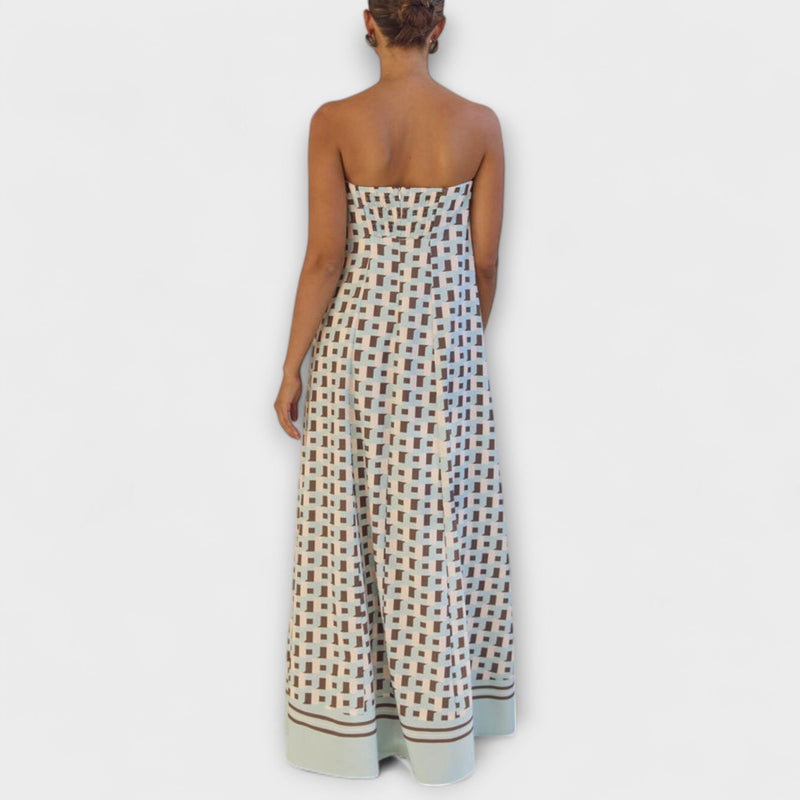 Hazel - Unieke Geometrische Off-Shoulder Maxi Jurk