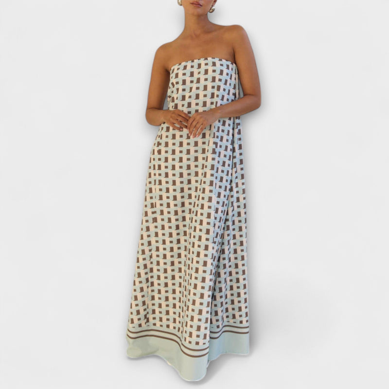 Hazel - Unieke Geometrische Off-Shoulder Maxi Jurk