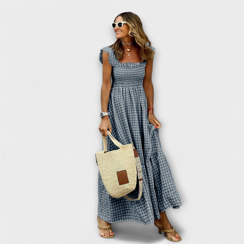 Geverfde Maxi Jurk met Ruffled Mouwen