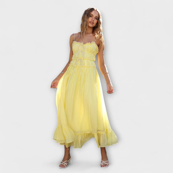 Celine - Mouwloze Midi Dress met Ruffled Zoom