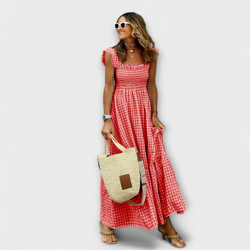 Geverfde Maxi Jurk met Ruffled Mouwen