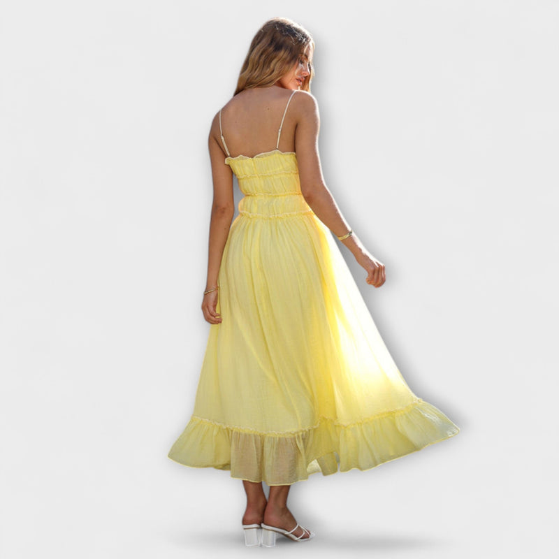 Celine - Mouwloze Midi Dress met Ruffled Zoom