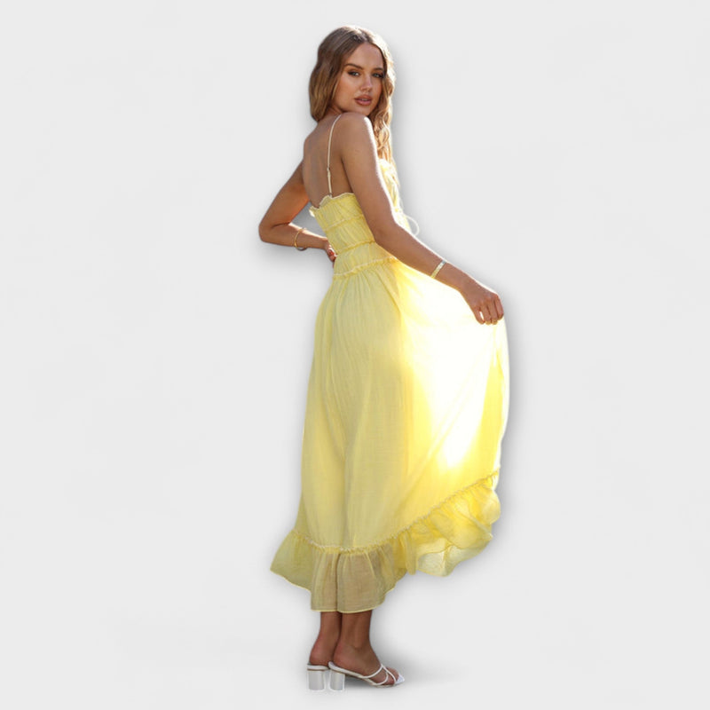 Celine - Mouwloze Midi-jurk met Rimpelrand