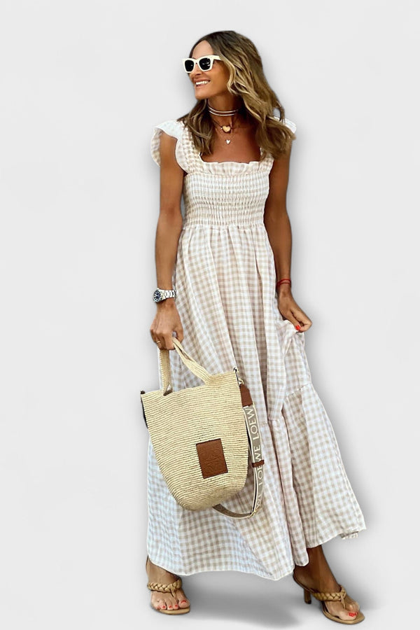 Geverfde Maxi Jurk met Ruffled Mouwen