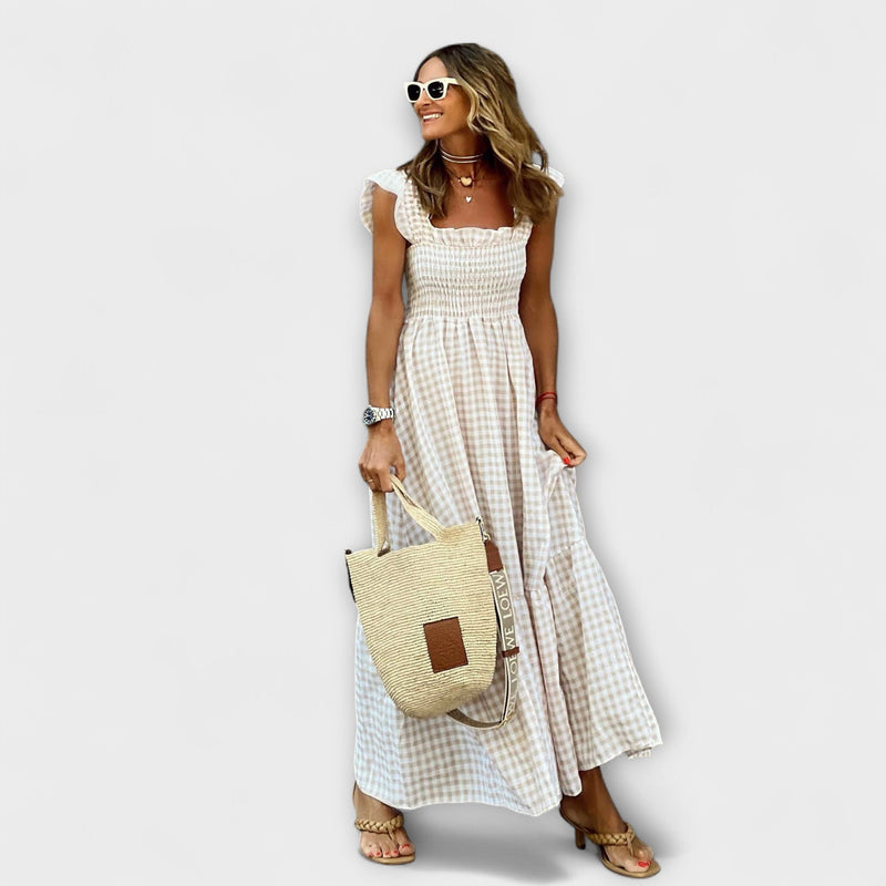 Geverfde Maxi Jurk met Ruffled Mouwen