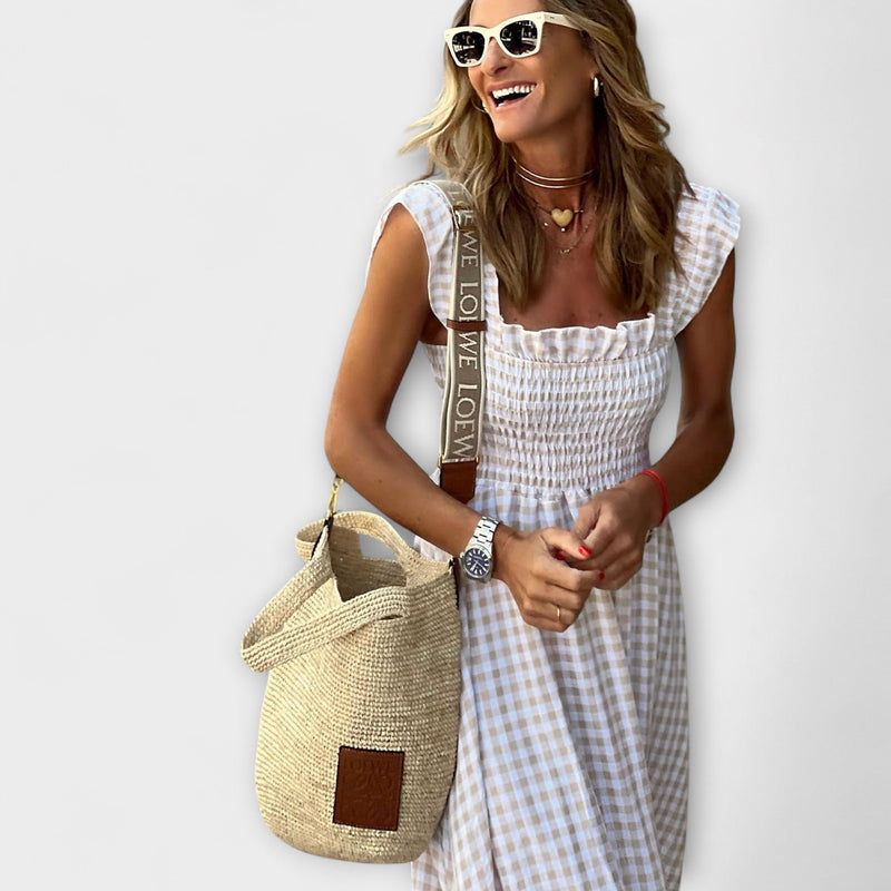 Geverfde Maxi Jurk met Ruffled Mouwen