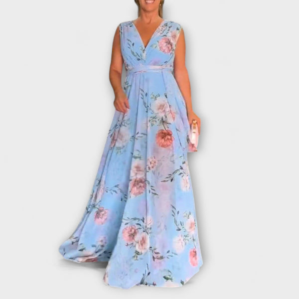Gia - Mouwloze Maxi-jurk met Bloemenprint en Splitzoom