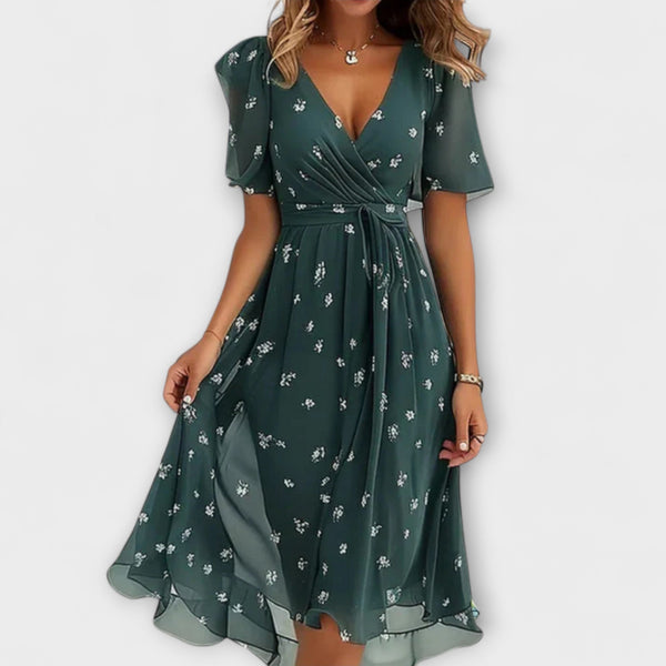 Rosalind - Ontspannen Bloemen Deep V-Hals Jurk