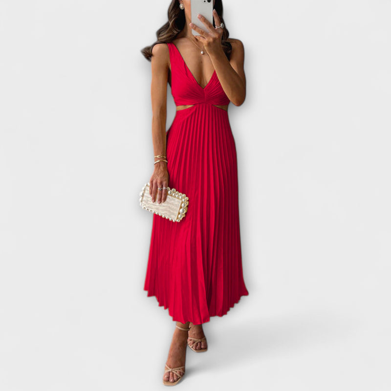 Rhiannon - Elegante Hoge Taille V-Hals Maxi Jurk