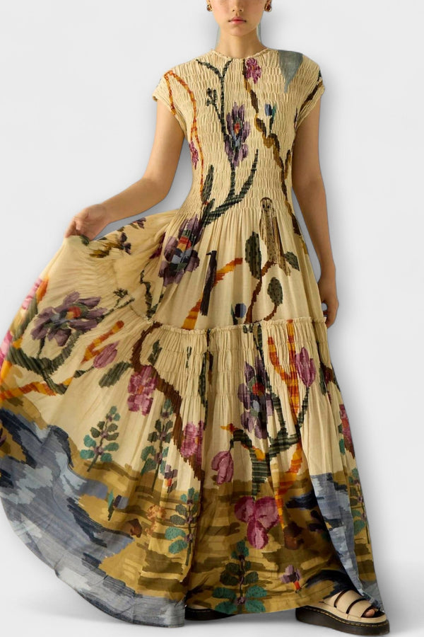 Amanda - Maxi Jurk met Geplooid Print Ontwerp