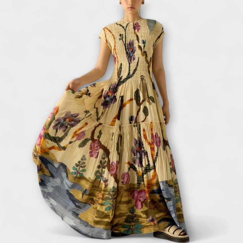 Amanda - Maxi Jurk met Geplooid Print Ontwerp