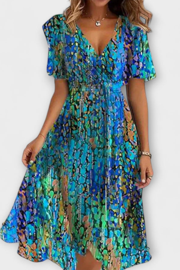 Rosalind - Ontspannen Bloemen Deep V-Hals Jurk