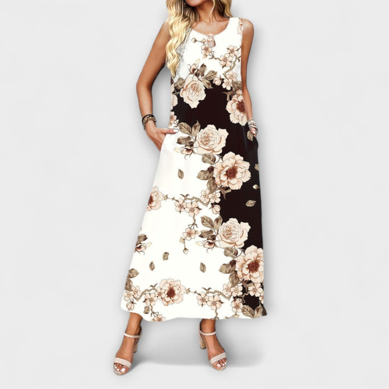 Indigo Bohemian Bloemen V-Hals Maxi Jurk