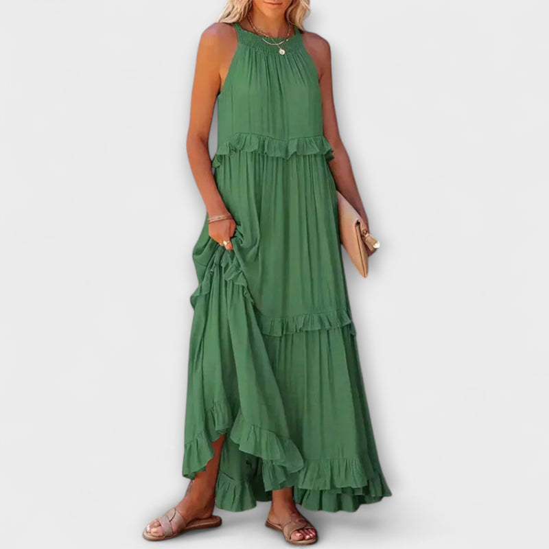 Delilah - Chique Halter Neck Jurk met Rimpelrand