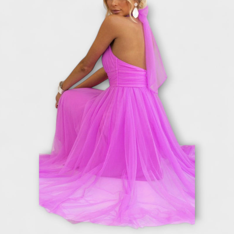 Pearlina - Elegante Hoge Hals Mesh Jurk