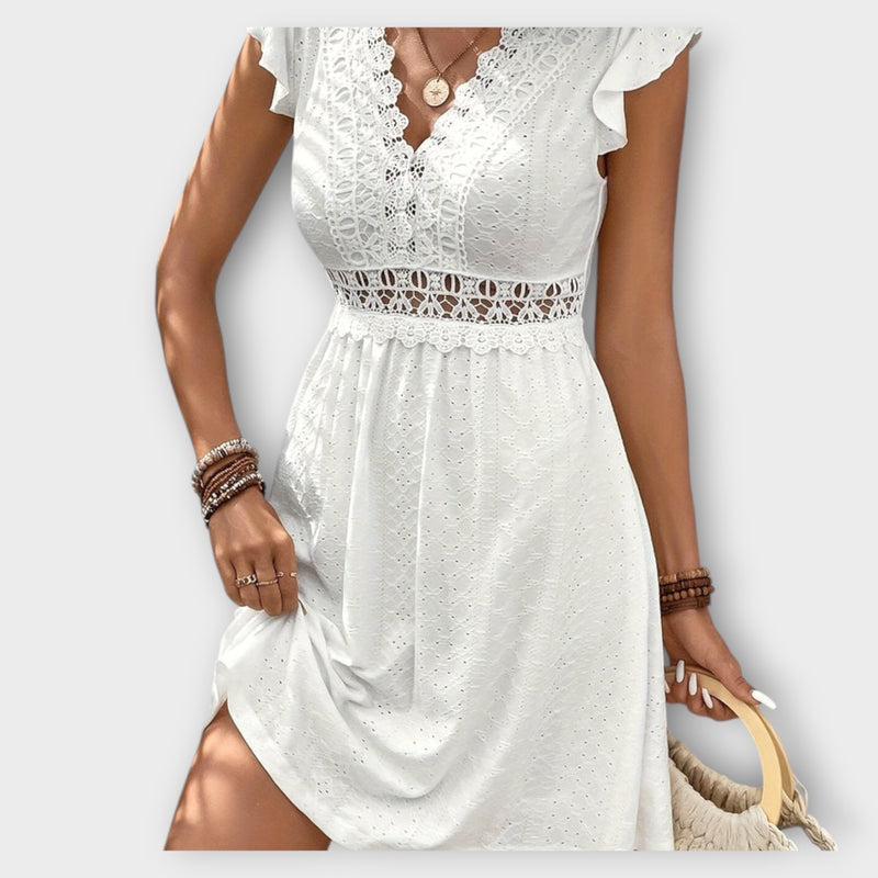 Delphine - Gebreide Kant Mini-jurk met Hoge Taille