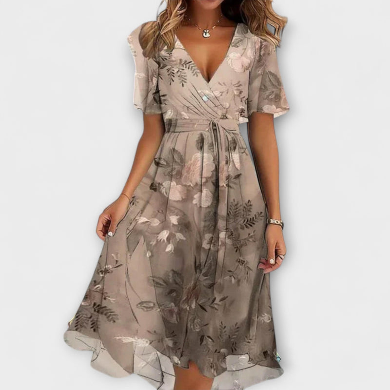 Rosalind - Ontspannen Bloemen Deep V-Hals Jurk