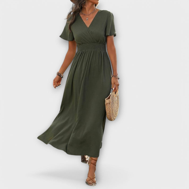 Heather - Elegante Boho Jurk met V-hals en Lange Mouwen